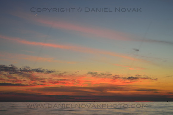 Crescent Moon at Sunset over Lake Erie, Western New York (WNY)
