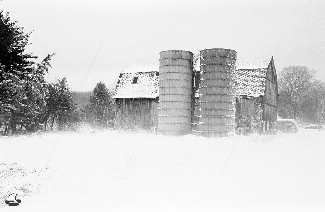 Barn and Silos in White, a typical winter day in Western New York