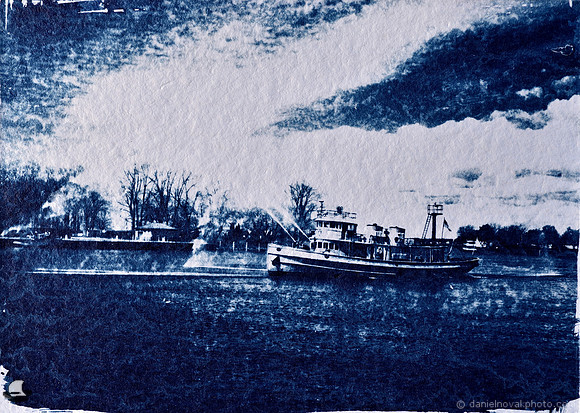 Edward M Cotter's solo at Buffalo's Canalside. An original hand-made 5" x 7" cyanotype print from Buffalo, NY.