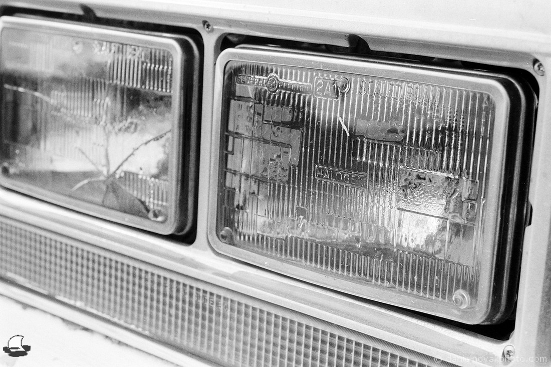Cadillac Headlight Close Up, Nikon FE2, Fomapan 400 Black & White Film