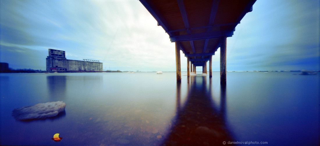 Gallagher Pier & Cargill Pool Grain Elevator, pinhole photography with Holga Wide Pinhole WPC on Lomography 100 color negative film.