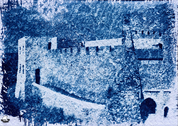 Helfštýn Castle Tower and Walls Cyanotype