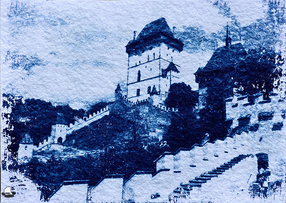 Karlštejn Castle Tower and Walls Cyanotype