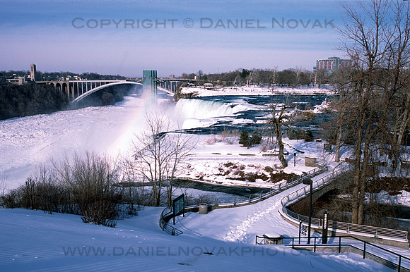 Winter Rainbow at Niagara Falls, Goat Island, Luna Island, and American Falls