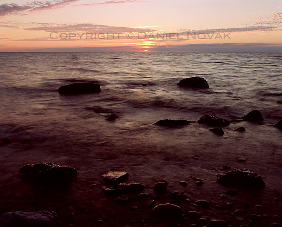 Beautiful Sunset on the Rocks over Lake Erie, Mamiya RB67, Fuji Velvia RVP 100 Film