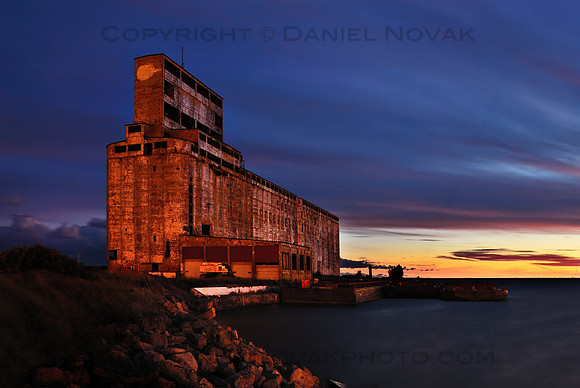 Grain Elevator at Dusk, South End Marina Cargill Pool Elevator / Saskatchewan Cooperative Elevator, Gallagher Pier, Outer Harbor, Buffalo, NY.