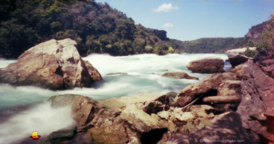 Rocky Banks of Niagara River, Photographed with a 35mm ZeroImage pinhole camera on expired Kodak Max color negative film..