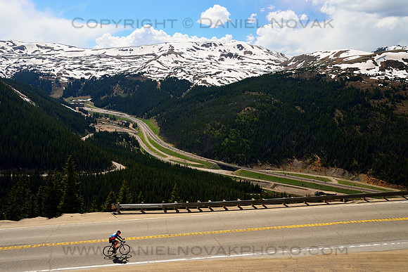 Bicycling Loveland Pass, Great Continental Divide, Rocky Mountains, Colorado (CO), US.
