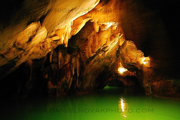 Punkva Cavern and River in Green, Moravian Karst, Blansko, Czech Republic, Europe