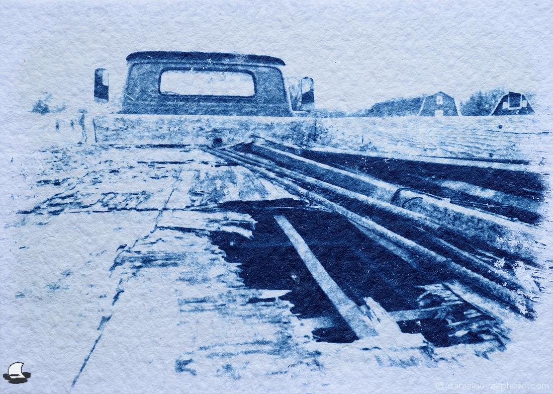 Truck with a Hole, Knox Farm State Park, East Aurora, NY. Rough Texture Cyanotype, Batch 29.