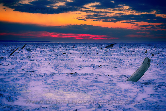 Elephant graveyard, frozen winter desolation on Lake Erie, Woodlawn Beach Hamburg - Buffalo, New York (NY)