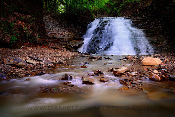 Lower Waterline Falls falling into Silver Lake Outlet in Letchworth State Park near the Perry Entrance.