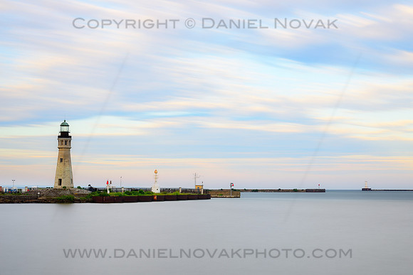 Subtle Sunrise Colors over Buffalo Main Light Lighthouse, Erie Basin Marina, Buffalo, New York (NY).