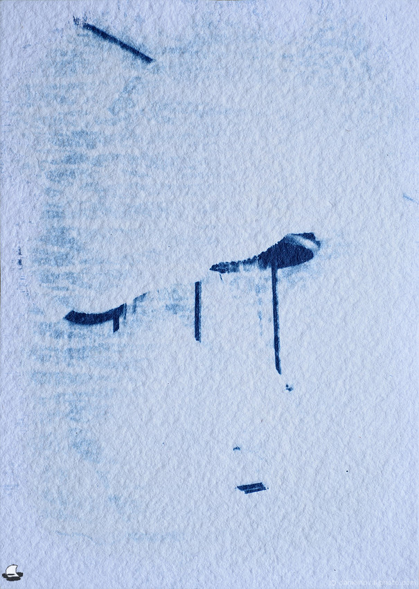 Snow Capped Lamp, Rough Texture Cyanotype, Batch 28. Winter in Western New York. Alternative Process.