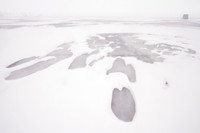 Frozen NFTA Small Boat Harbor in Winter, Lake Erie, Buffalo, New York (NY).