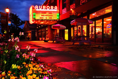 Aurora Theatre Colors in Blue Hour Rain, East Aurora, New York (NY).
