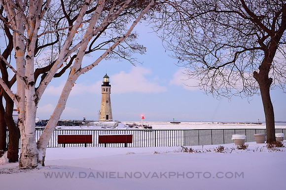 Season's Greetings from Buffalo Main Light - Lighthouse in Winter, Erie Basin Marina