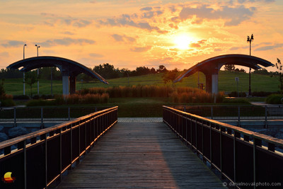 Sunrise over Gallagher Pier, Buffalo Outer Harbor, Waterfront, Buffalo, New York (NY).