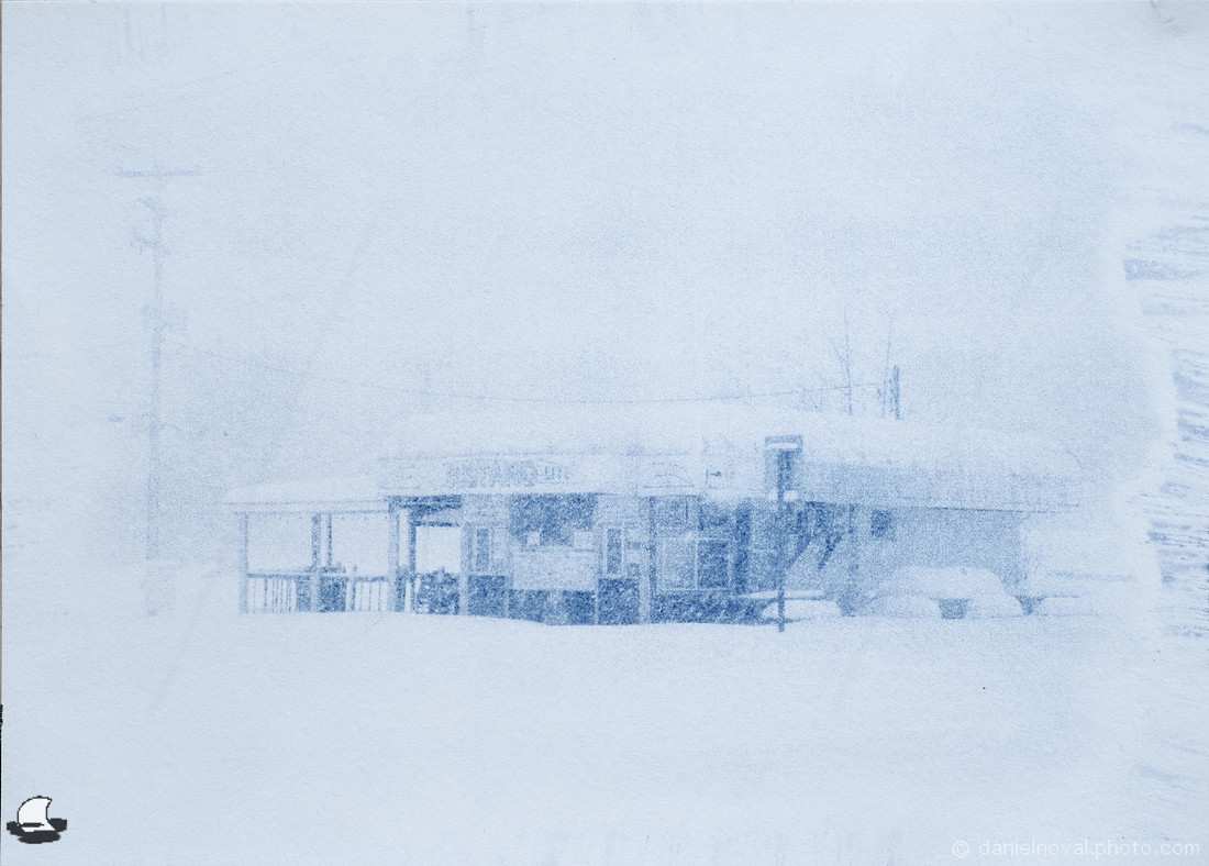 Custard Lite in Snowstorm, Smooth Cyanotype, Batch 28. Winter in Western New York. Alternative Process.