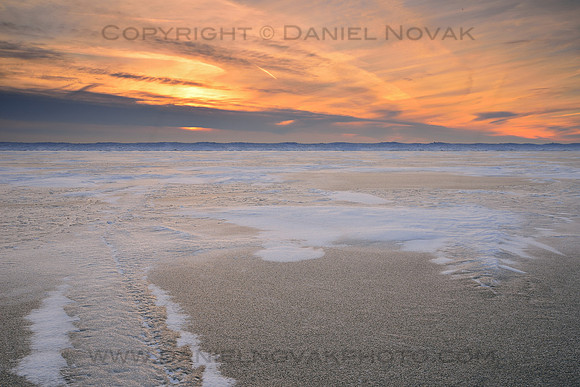 Colors over Whites, a Winter Sunset over Frozen Small Boat Harbor on Lake Erie, Buffalo, New York 9NY0.