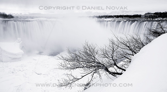 Horseshoe Falls in White, Winter at Niagara Falls, Southern Ontario, Canada.