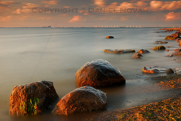 Distant skyline of Buffalo, NY from a Lake Erie beach by the mouth of Eighteen Mile Creek.